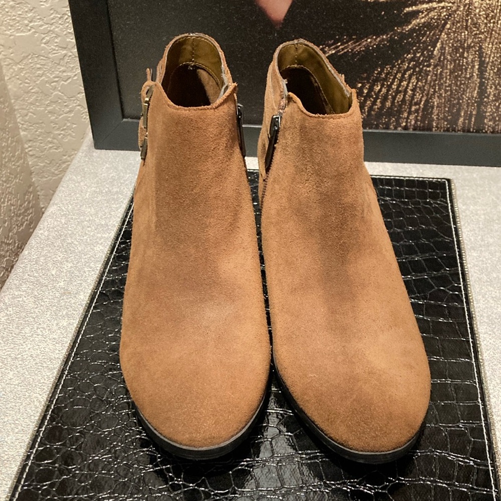 Sam Edelman Brown Suede / Leather Ankle Boot Booties Buckle Side Zip